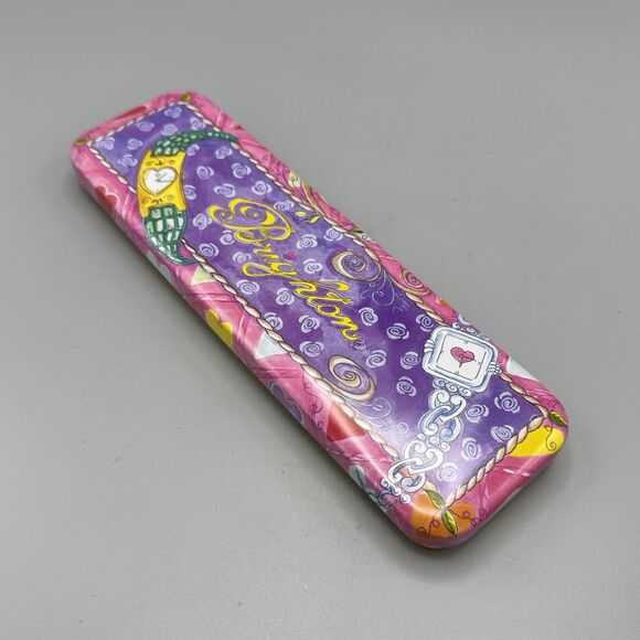 Brighton Pink Purple Rectangle Empty Watch Tin Trinket Pencil Box Romance 9.5" - Picture 5 of 10